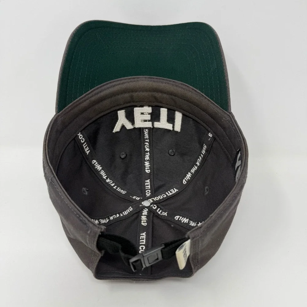 YETI Coolers Strapback Hat Charcoal Gray Cotton Embroidered Logo Dad Cap Green